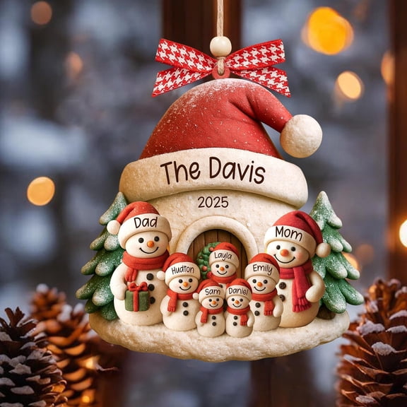 Personalized Snowman Family Ornament, Custom Acrylic Christmas Decoration, Custom Holiday Gift