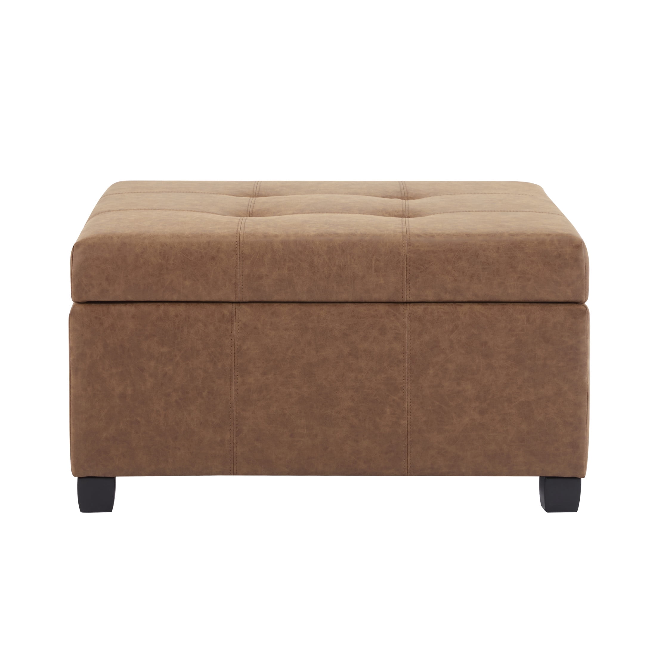Christopher Knight Home 35" Square PU Leather Storage Ottoman, Lift-Top Footrest, Tufted Waffle Stitch, Brown