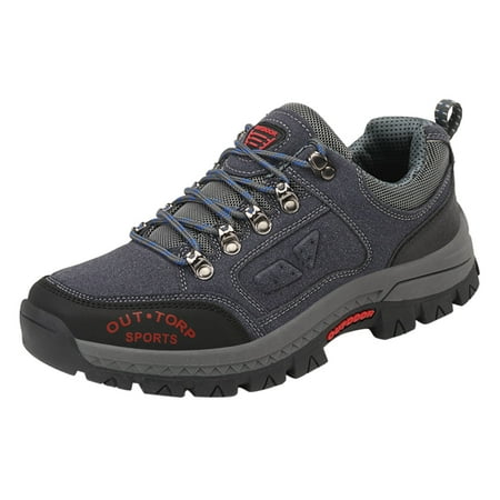 

Puawkoer Fashion Four Seasons Men Hiking Shoes Flat Bottom Non Slip Lace Up Comfortable