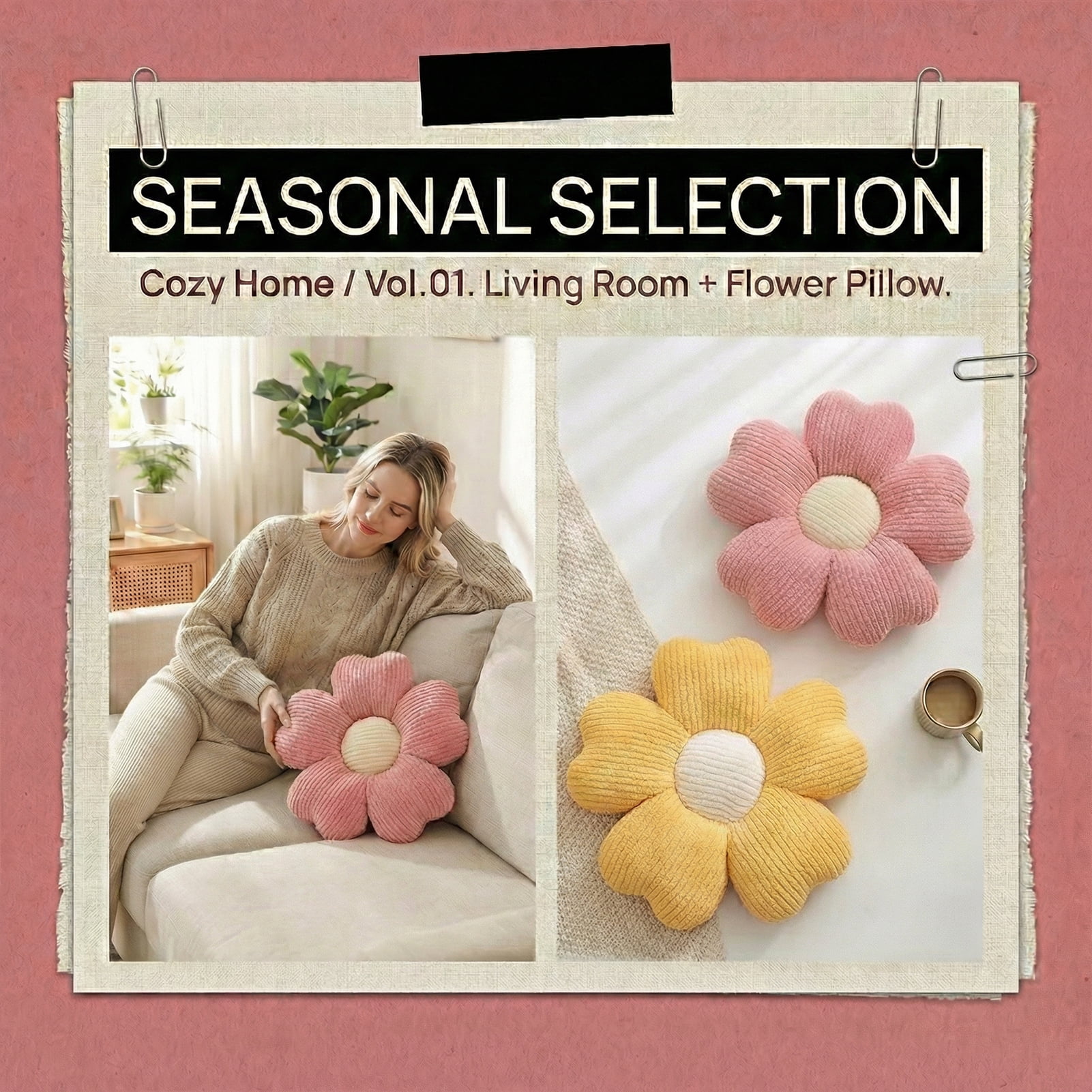 HonorHut 2 Pack Flower Shaped Throw Pillows Five Petal Flower Seating Cushions Cute Daisy Shaped Floor Cushion for Chair Couch & Room Decor Pink and Yellow