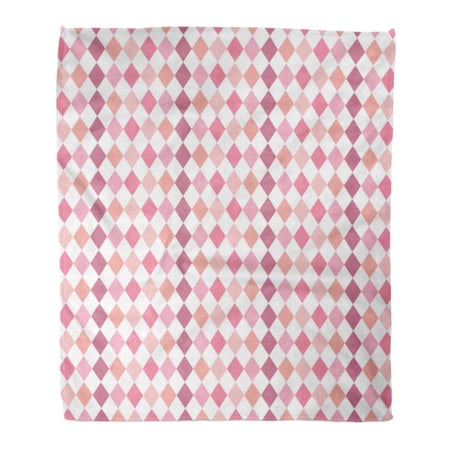 SIDONKU Throw Blanket Warm Cozy Print Flannel Retro Diamonds Pattern Pink Design Graphic Abstract Argyle Beauty Color Modern Comfortable Soft for Bed Sofa and Couch 58x80 Inches