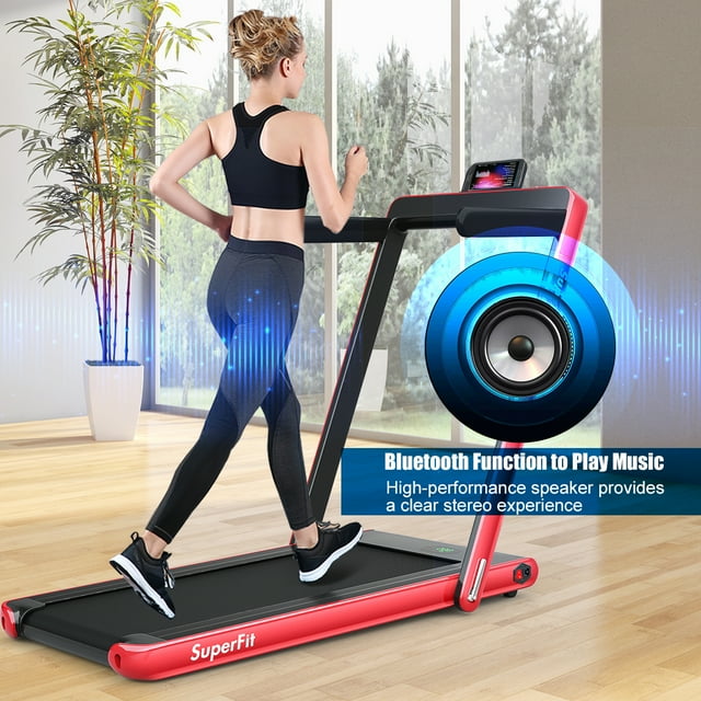 Patiojoy 2 in 1 Folding Treadmill Electric Running Machine with Bluetooth Speaker Red