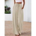 thumbnail image 6 of Wide Leg Pants for Women Drawstring Elastic Waist Trousers with Pockets Summer Vacation Clothes M, 6 of 9
