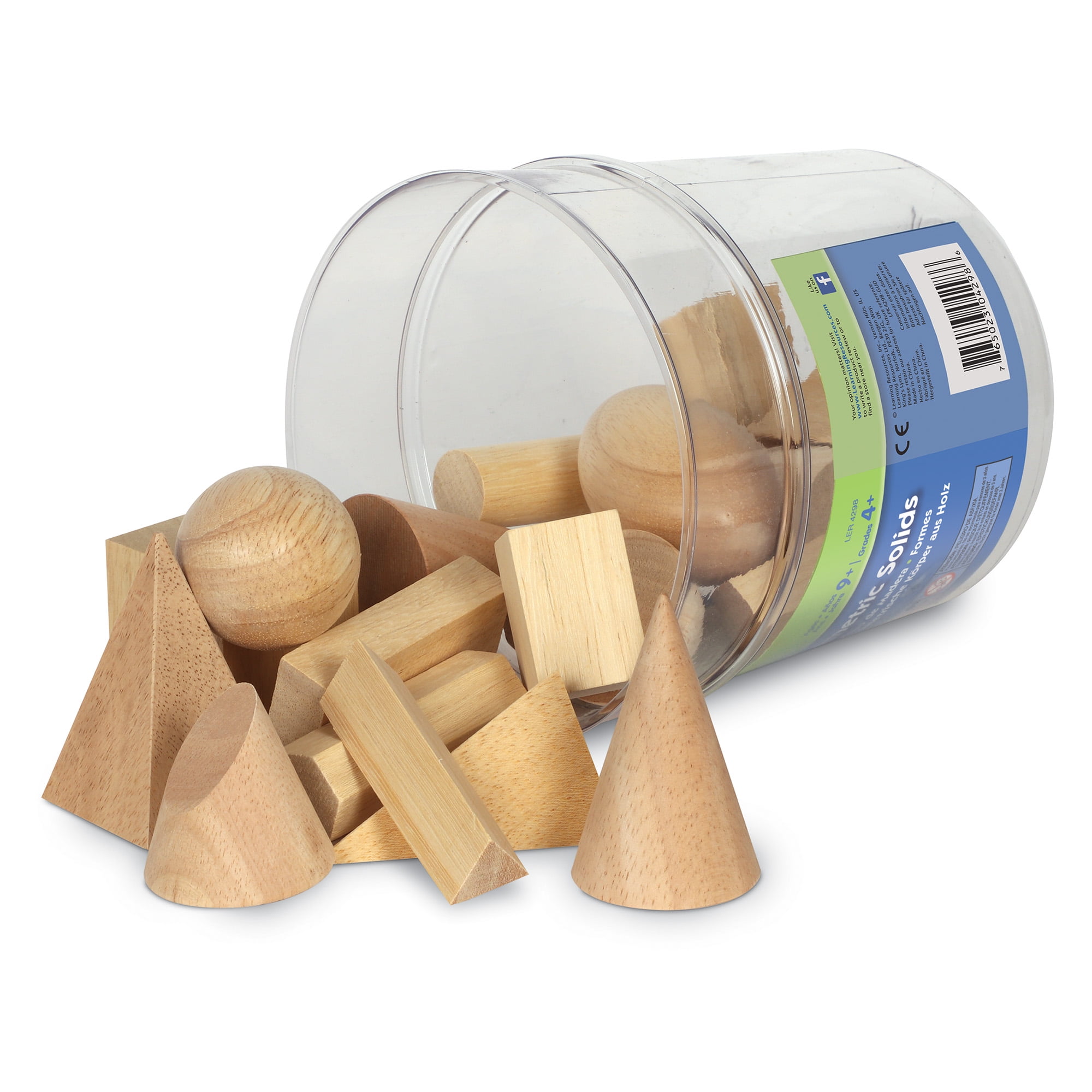 Learning Resources Wood Geometric Solids, Math Classroom Accessories, Set Of 19, Ages 9+