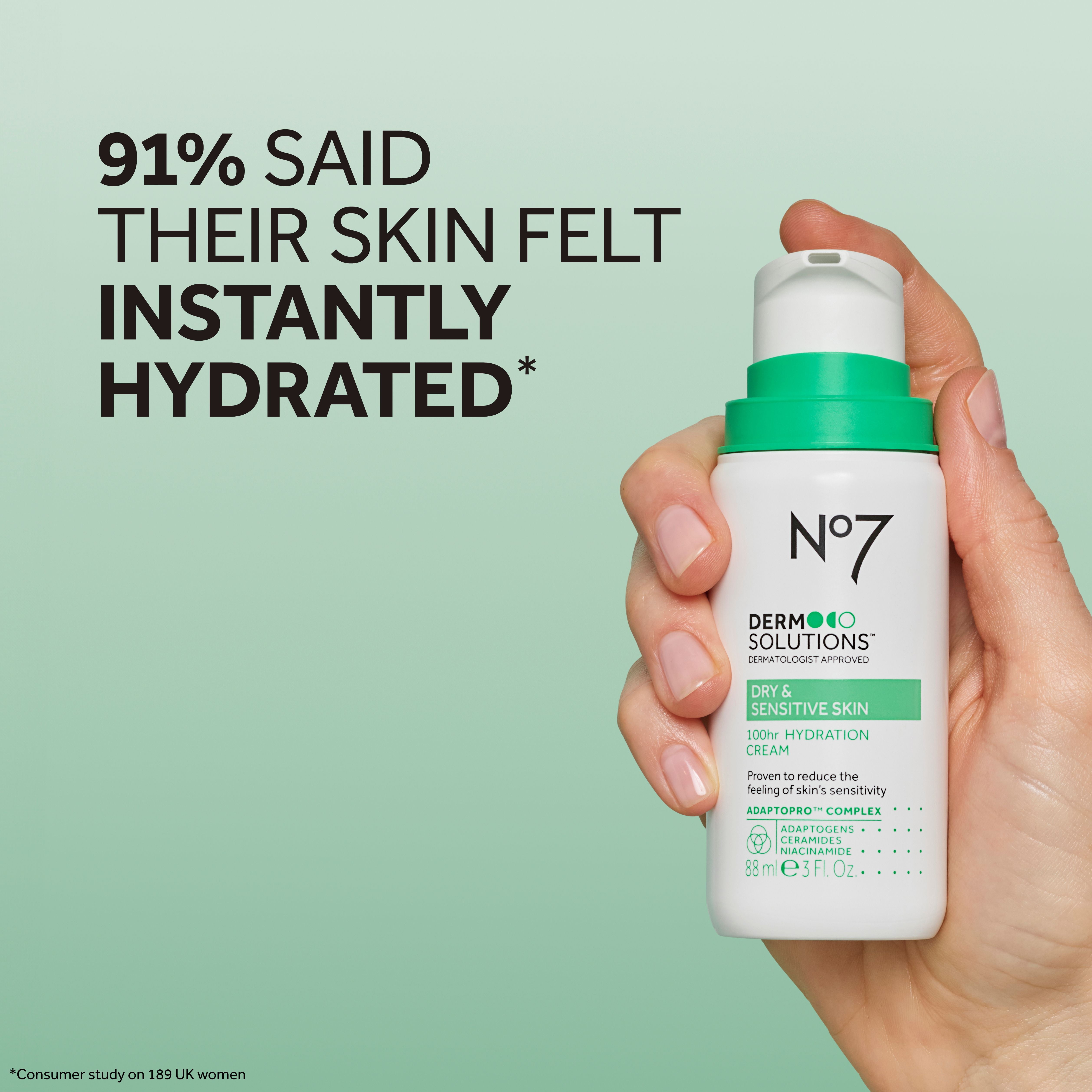 No7 Derm Solutions 100hr Hydrating Face Moisturizer, for Normal to Dry & Sensitive Skin, 3oz