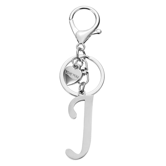UxcellInitial Letter J Keychain, Stainless Steel Heart Alphabet Key Ring, Silver