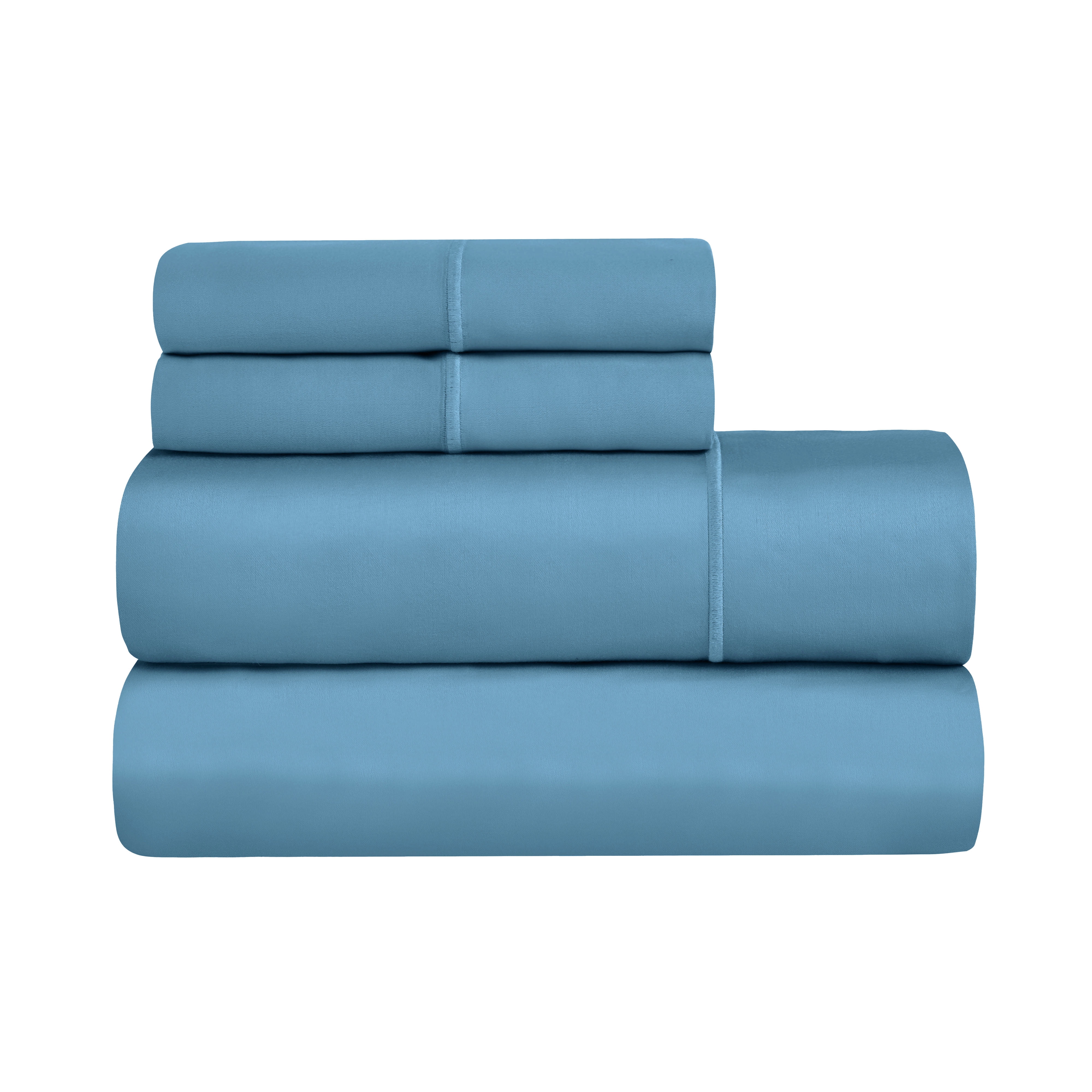 Superior Egyptian Cotton Embroidered 650 TC Deep Pocket Sheet Set, Queen, Medium Blue
