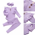 thumbnail image 2 of 3Pcs Newborn Infant Baby Girl Ruffled Long Sleeve Romper + Shorts + Headband Clothes Outfits Set, 2 of 12