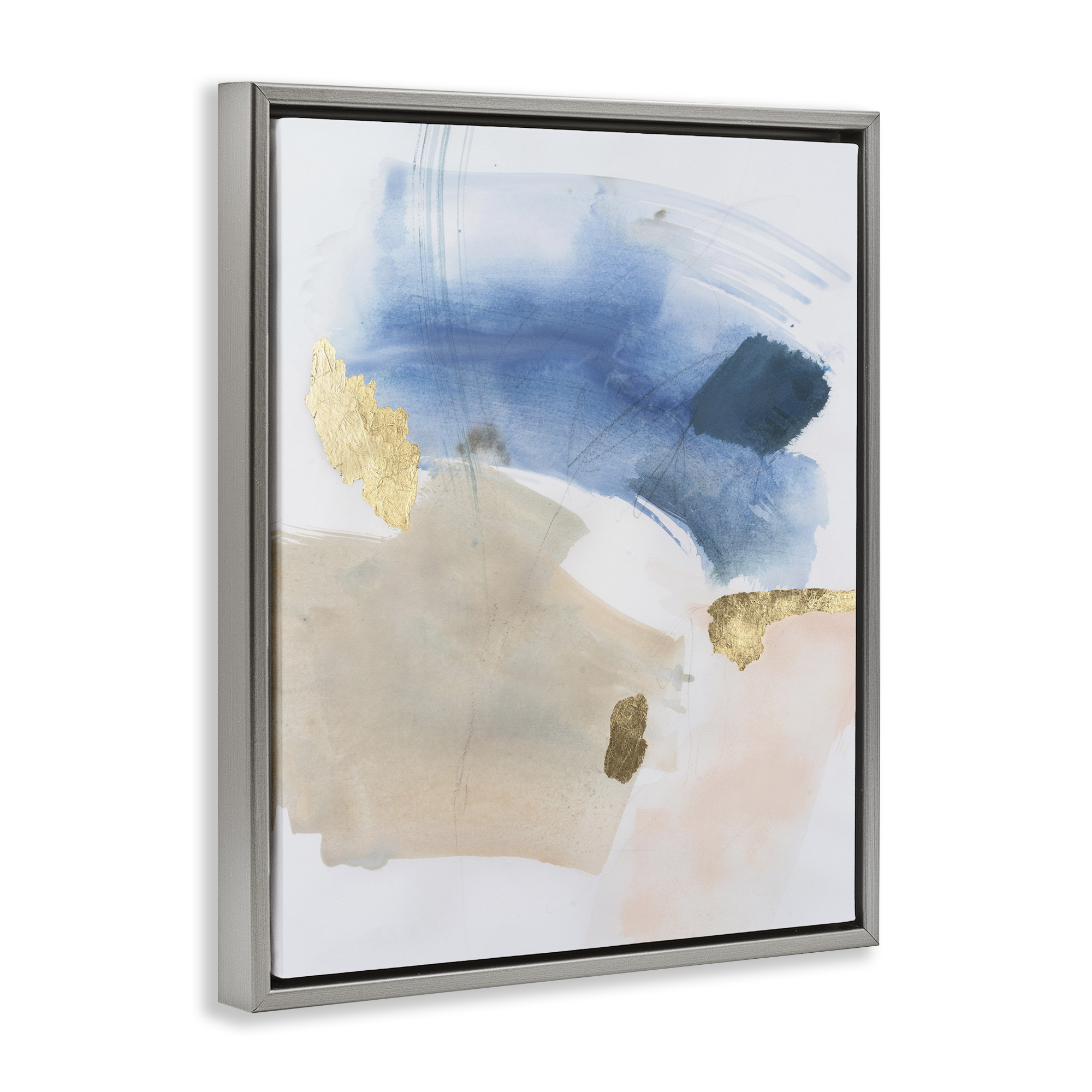 Stupell Industries Soft Ombre with Gold Accents Abstract Painting Gray Floater Framed Canvas Art Print Wall Art, 25 x 31