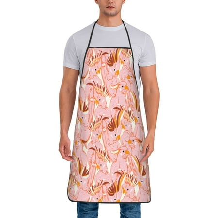 

Jgfou Pink Cockatoo Birds Print Anti-fouling Apron for Men Women Waterproof Oil-Proof Kitchen Apron with Adjustable Straps Pocket and No-Pill No-Fade Fabric