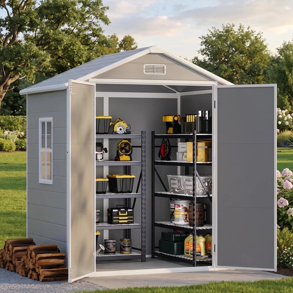 Asofer 6x4ft Outdoor Resin Storage Shed, Plastic Shed with Floor Window & Lockable Door for Backyard Garden Patio, Gray