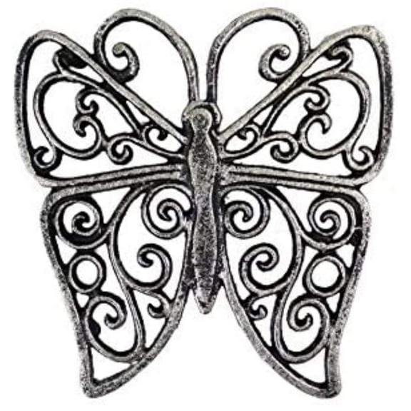 Handcrafted Nautical Decor Rustic Silver Cast Iron Butterfly Trivet 8" - Cast Iron Decorative - Butterfly