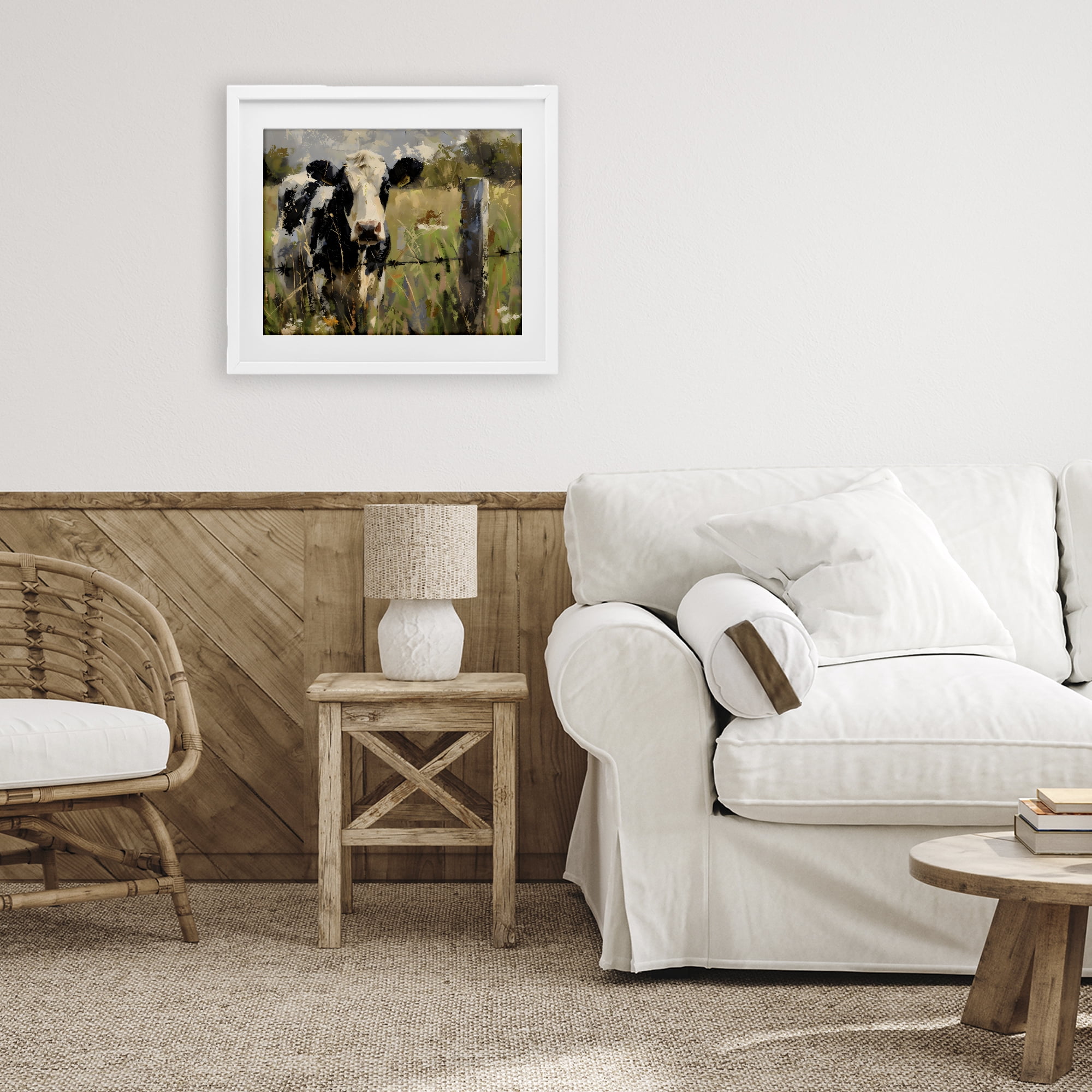 Stupell Industries Cow in Summer Pasture White Framed Print Under Glass, design by Creative Studio