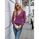 thumbnail image 4 of Blusas de Larga con Cuello en V para Mujer, Elegantes, Informales, de Otoño, con Mangas Abullonadas, Holgadas, Modernas. Púrpura M, 4 of 9