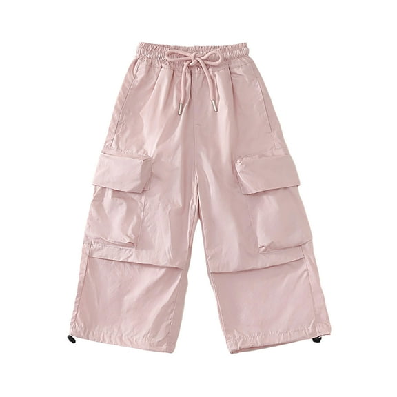 Kovlvoll Cargo Pants for Toddler Girls Casual Clothes Drawstring Elastic Waisted Wide Leg Lightweight Loose Trousers