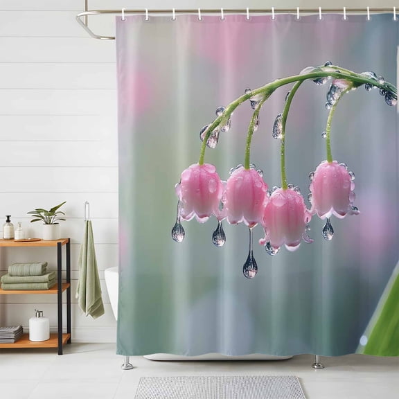 Shower Curtain Lily Of The Valley Shower Curtains for Bathroom Decor, Waterproof Polyester Shower Curtain Set with Hooks, Extra Long 72" x 84" Pink Flower