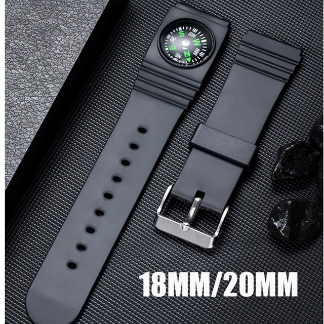 Pulsera Para Hombre Con Boca Recta 18 Mm/20 , Brújula , Reloj De Silicona Al Aire Libre Con Goma Impermeable