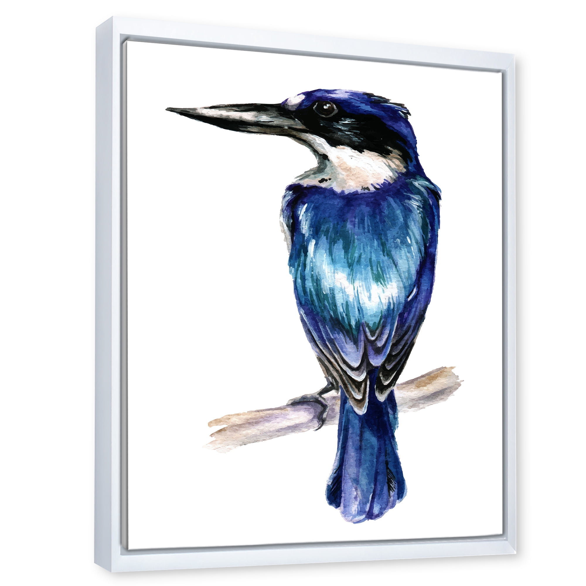 Designart 'Style Blue Kingfisher Bird' Traditional Framed Canvas Wall Art Print