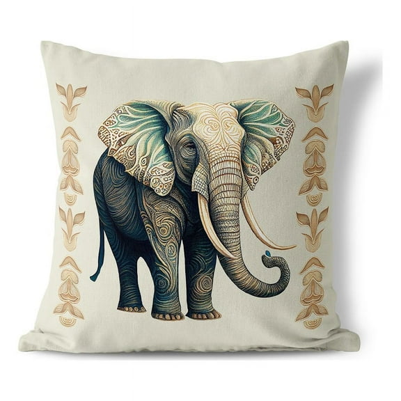 Elephant Lines Indoor/Outdoor Pillow in Gray 16 x 16 with removable cover