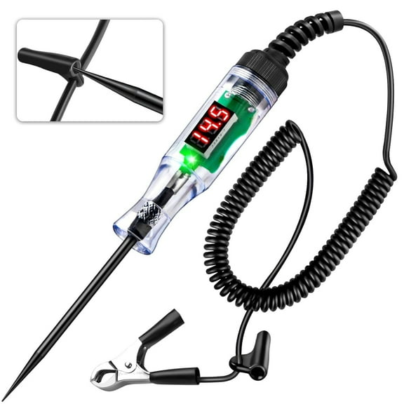 Automotive Test Light with 3-48V LED Digital Display, Automotive Circuit Tester with Voltmeter and Dual Color Polarity Indicator Light, Voltage Test Pen with Stainless Probe