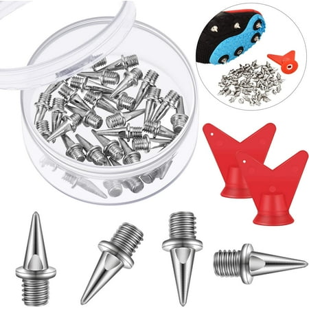Kulannder 150 Pieces 1/4 Inch Steel Spikes Track Shoe Spikes Replacement With 2 Pieces Spike Wrench And Storage Box For Sprint Track Cross Country, Pyramid Shape