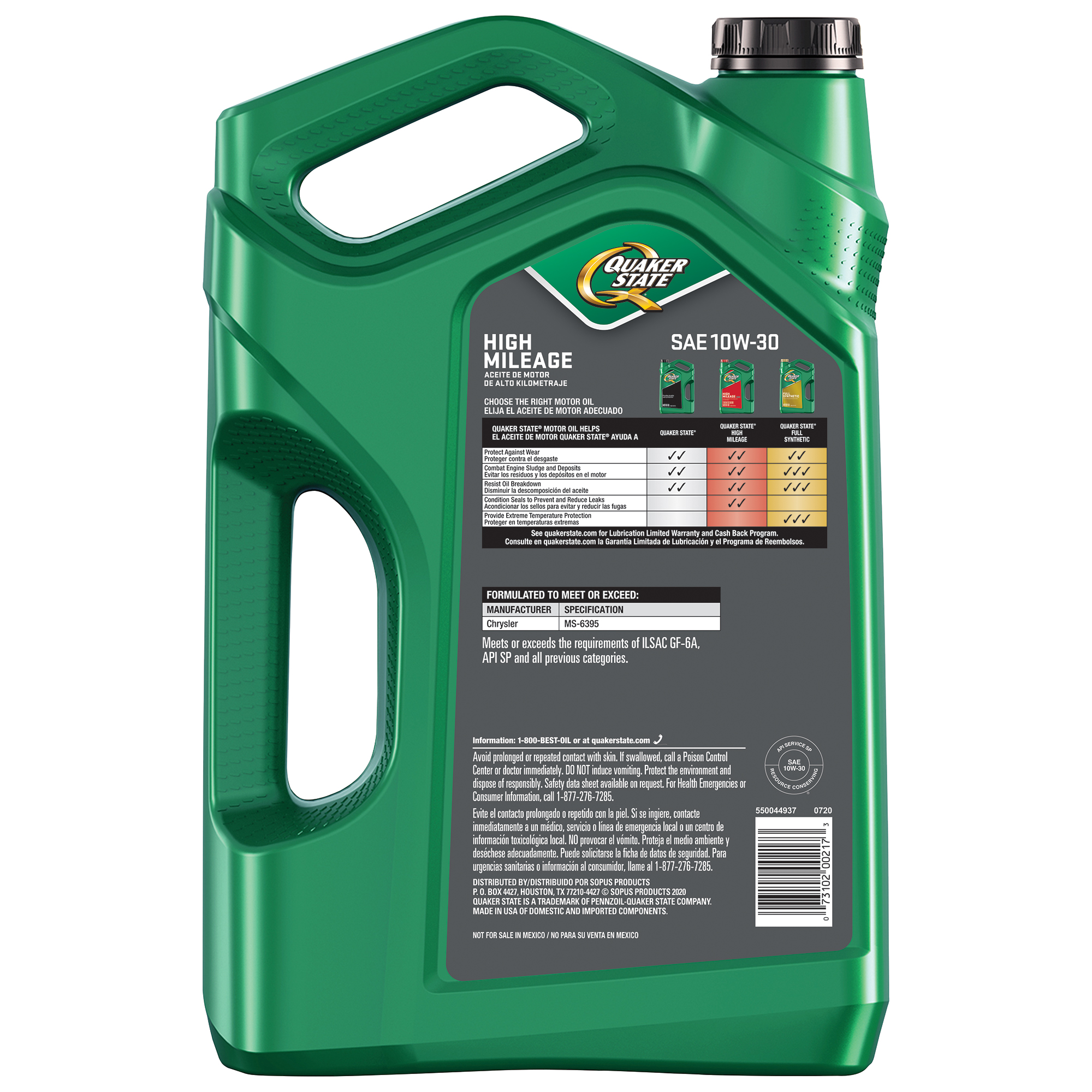 Quaker State High Mileage 10W-30 Synthetic Blend Motor Oil, 5 Quart - image 2 of 4