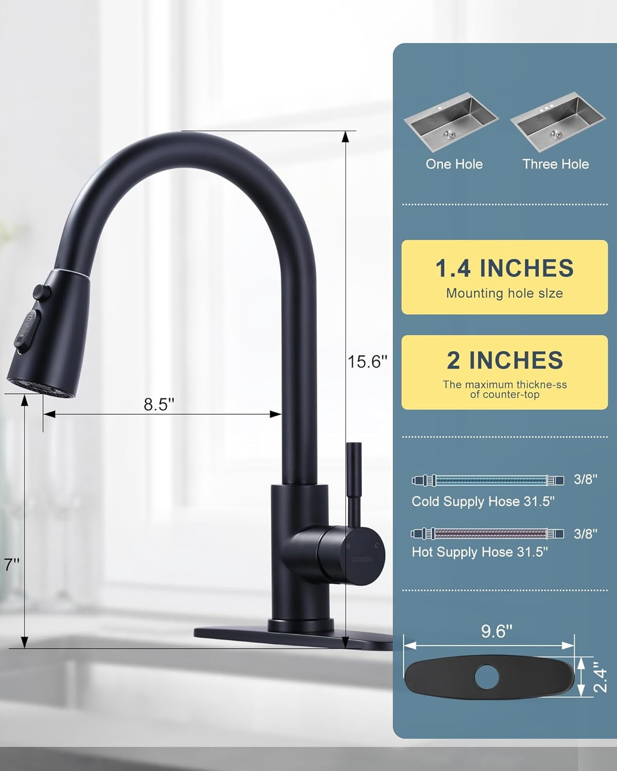 DukLik Kitchen Faucets with Pull Down Sprayer, Brushed Nickel Lead-Free Single Handle High Arc Stainless Steel Faucet for Sink RV Black