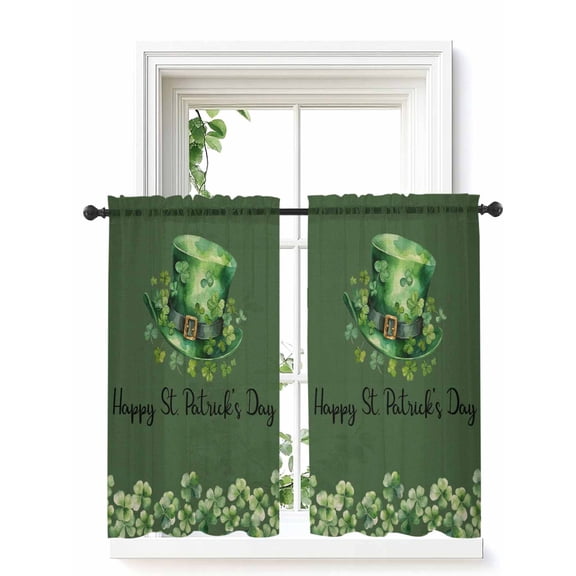 St. Patrick's Day, Curtains 45 Inch Length, Sheer Curtains for Bedroom Living Room Window Spring Holiday Green Plant Rod Pocket Voile Drapes Kitchen Curtains Small Half Window 52"x45" 2 Panels
