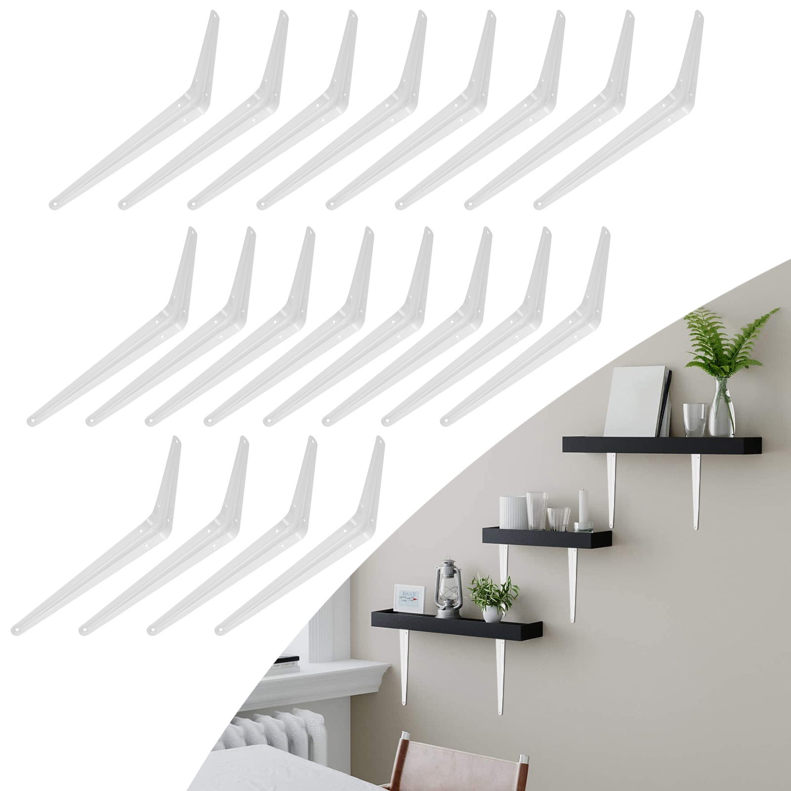 20 Pcs 8" x 10" inch Utility Metal Wall Shelf Corner Bracket Support, White Corner Brace L Brackets, Heavy Duty Shelf Bracket