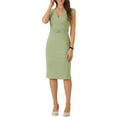 thumbnail image 1 of Vestido de tubo sin mangas con cuello en V para mujeres Inspire Chic, vestido lápiz con cinturón para el trabajo, verde claro, talla XL, 1 of 6