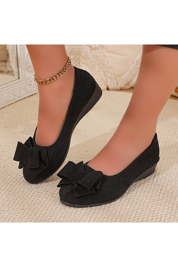 Low Heels Ballet Flats for Women Bow Comfortable Pumps Cute Closed Round Toe Casual Holiday Wedding Party office Work Slip on Shoes Black 7.5(40)