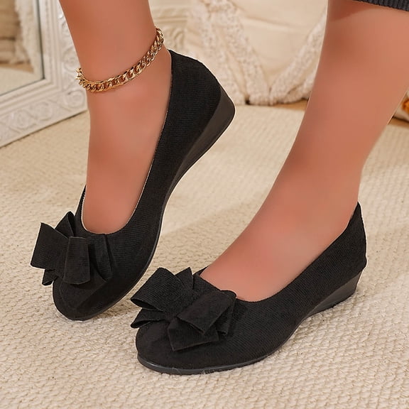 XUNKUSGA Flats for Women Fashion Bowknot Ballet Flats Comfort Pointed Toe Dress Shoes Classic Casual Soild Color Suede Slip On Shoes Women for Office Work,Black,5.5