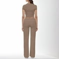 thumbnail image 4 of felwors Women's 2 Piece Lounge Sets Straight Leg Pants Set Short Sleeve Crop T-shirt Casual Outfits Comfy Loungewear Coffee, L, 4 of 6