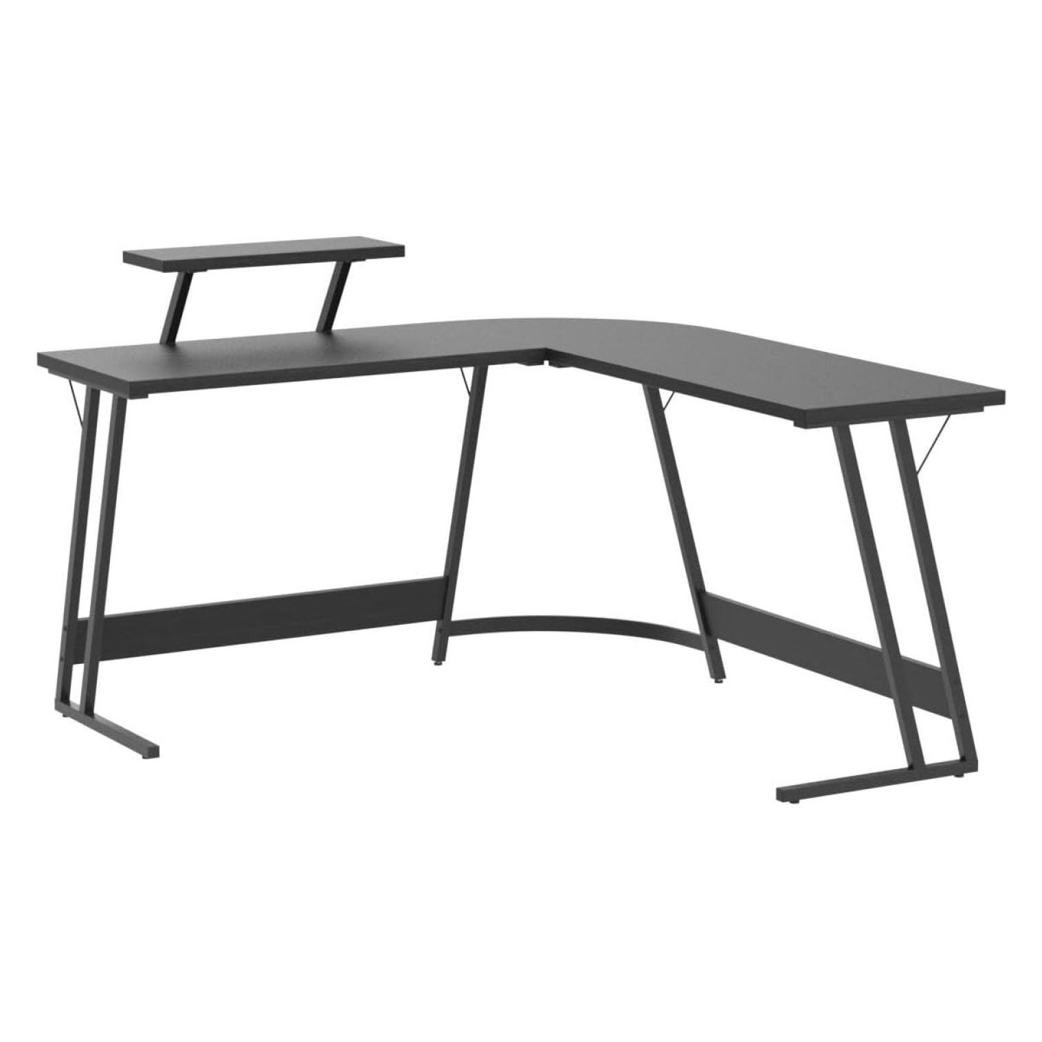 SONGMY L Shaped Gaming Desk Computer Corner Desk PC Gaming Desk Table with Large Monitor Riser Stand for Home Office Sturdy Writing Workstation (Classical Black, 51 Inch)