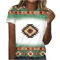 thumbnail image 2 of Blczomt Aztec T-Shirt for Women Summer Western Green Shirt Crew Neck Trendy Short Sleeve Ladies Blouse, 2 of 5