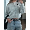 thumbnail image 5 of Women'S Button Up Crew Neck Cardigan Long Sleeve Knitted Sweater Outwear Grey S, 5 of 7