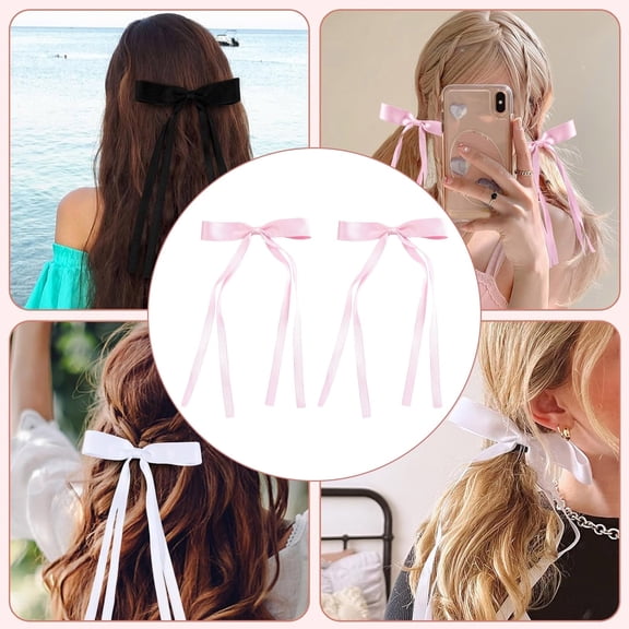 Elegant Tassel Ribbon Bowknot Hair Clips For Women Long Tail Barrettes Hair Accessories For Girls 2PCS
