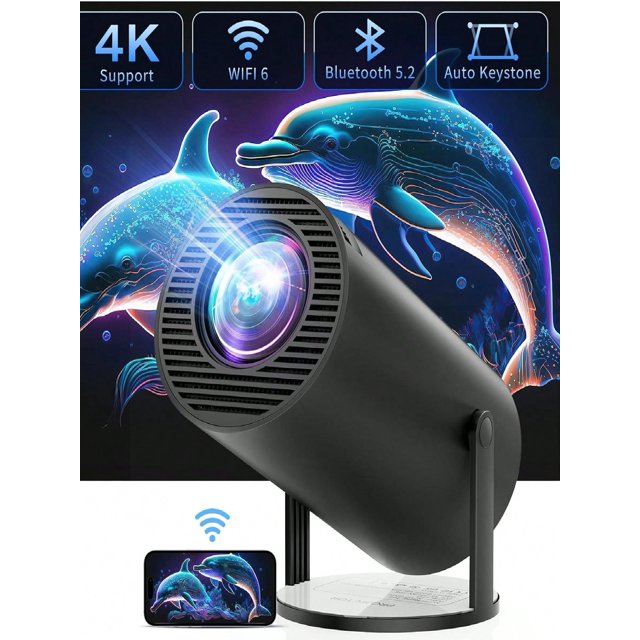 4K Mini Projector with WiFi and Bluetooth, 180° Rotation & Auto Keystone, Full HD 1080P Supported, Portable Outdoor Movie Projector, Compatible with T