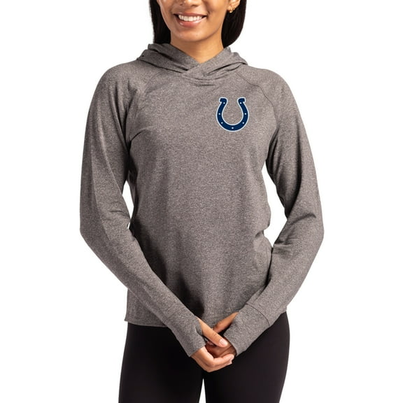 Women's Cutter & Buck Heather Charcoal Indianapolis Colts Primary Logo Adapt Knit Recycled Raglan Pullover Hoodie