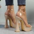 thumbnail image 5 of GJPBGK Women Platform Stiletto Heels Clear Strap Sandals with Flared Heel and Gold Buckles Comfortable Thick Sole Heel for Daily Wear, 5 of 7