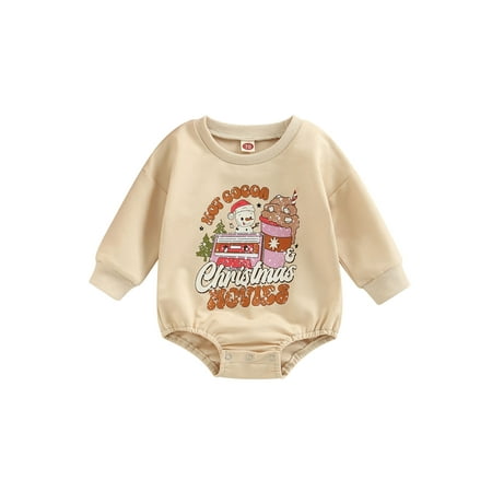 

Baby Girls Boys Christmas Romper Sweatshirt Long Sleeve Round Neck Santa Letter Print Jumpsuit Xmas Outfit