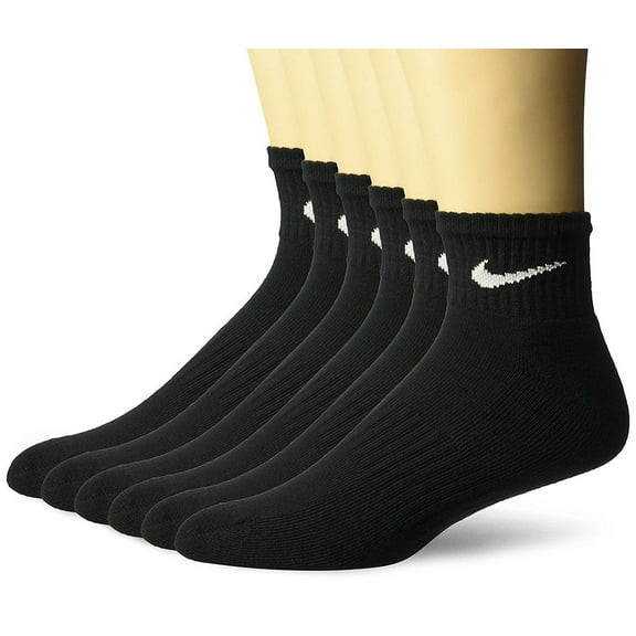 6 Pack Nike Men's Performance Cotton Quarter Crew Socks Black Large