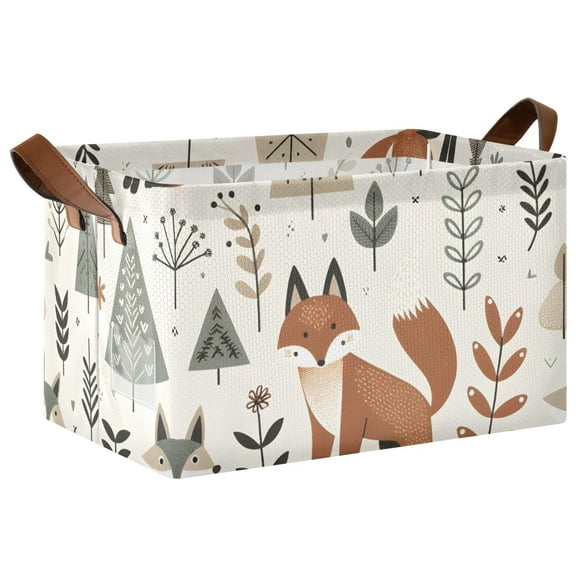 Ryvnso Foxes and Leaves Storage Bins Large Basket Foldable Cube Toys Organizer with Handles 1 PC