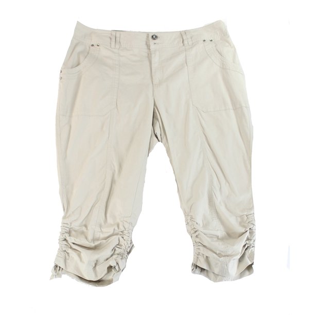 INC INC NEW Beige Womens Size 14W Plus Ruched Hem Capris Cropped