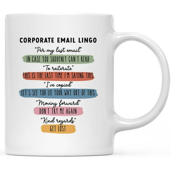 Koyal Wholesale 11oz Ceramic Funny Coffee Mug - Corporate Email Lingo Funny Coffee Mugs for Gifts, 1-Pack