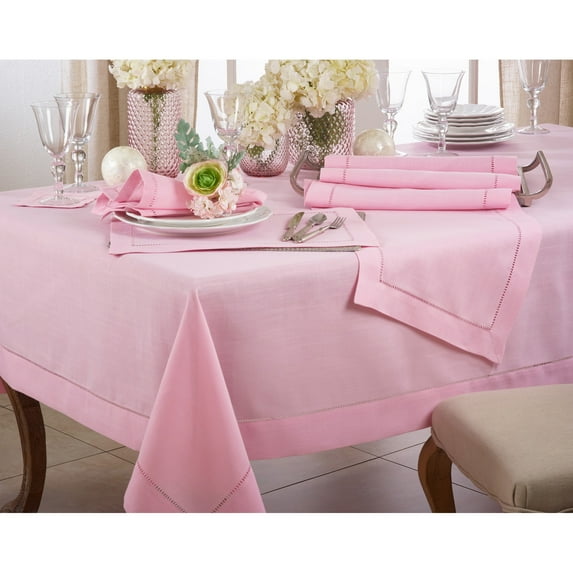 Pink 100% Polyester Cocktail Cloth Napkin with Hemstitched Border, 6" Square - (12 Piece).