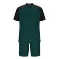 thumbnail image 3 of Pantalones de los Hombres Cintura Elástica, Color Casual Bloqueado, Manga Corta Cuello Redondo Bolsillo Shorts Conjunto, 3 of 7