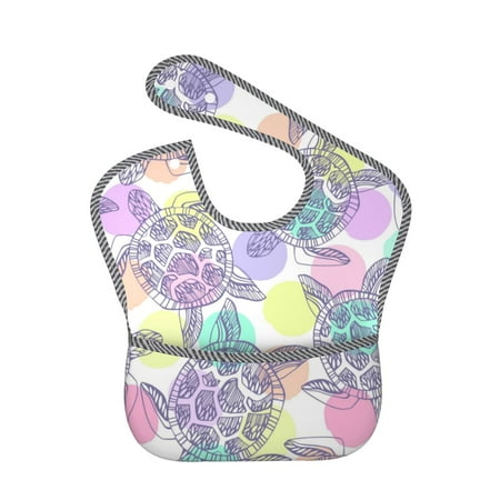 Bingfone Mess-Proof Baby Bib - Waterproof Bib For Baby Boy Or Girl With Food Catcher Pocket, Unisex-Sea Turtles