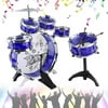 Spare Parts Kids Junior Drum Kit Kids Junior Drum Kit Children Tom Drums Cymbal Stool Drumsticks Set Musical Instruments Play Learning Educational Toy Gift Blue