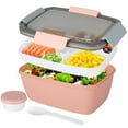 thumbnail image 1 of Grand Récipient à Salade avec Bol à Salade Étanche Boîte à Lunch Bento Adulte Plateau à 4 Compartiments 1pcs Récipient à Sauce Sans BPA (Rose), 1 of 9